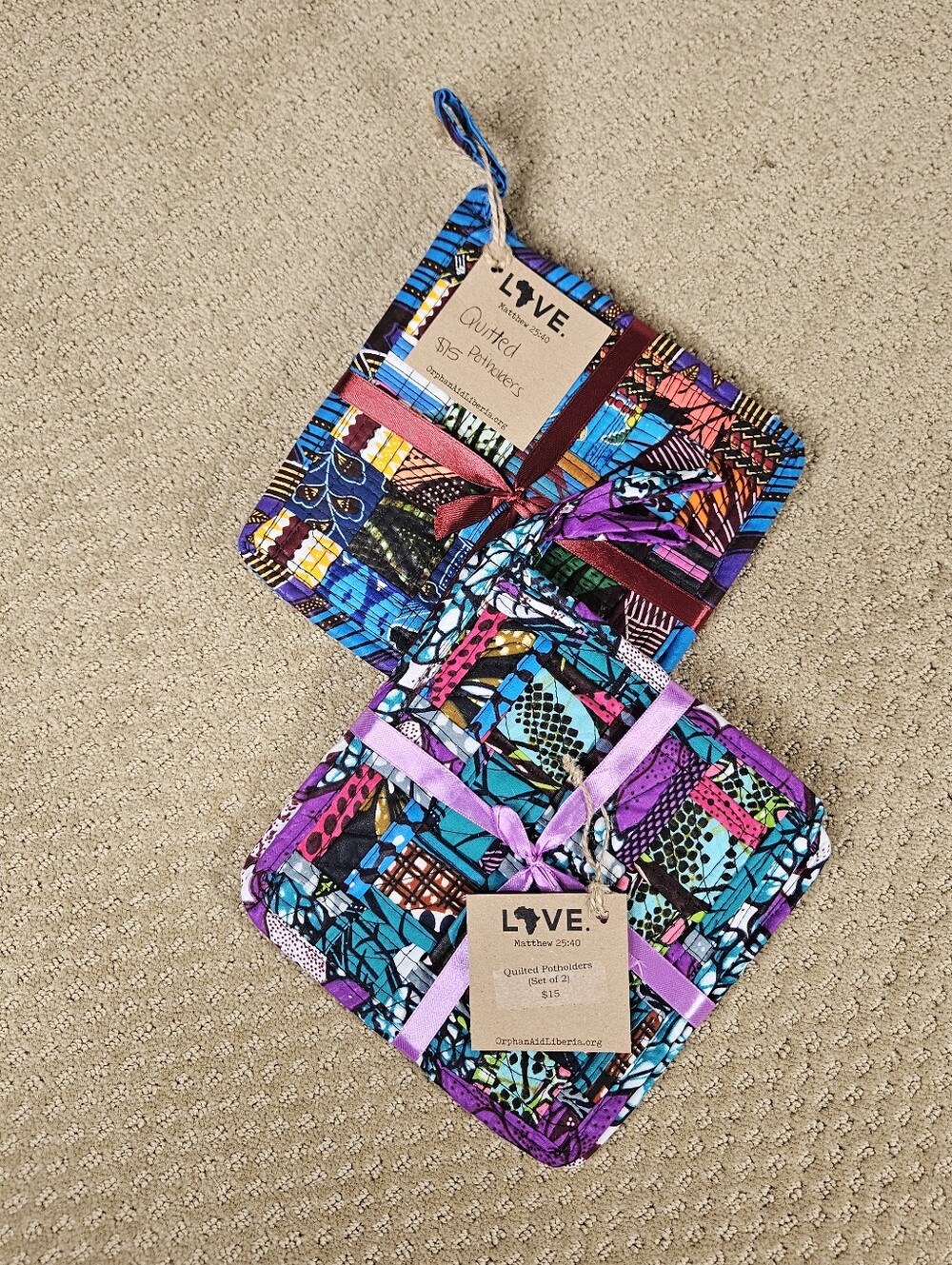 quilted napkins / set of 4 handmade from Liberia West Africa